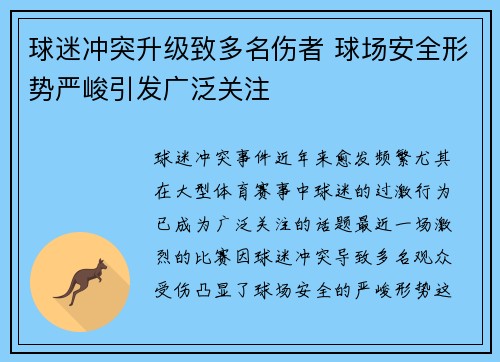 球迷冲突升级致多名伤者 球场安全形势严峻引发广泛关注